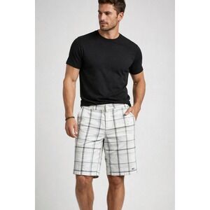 O'Neill Plaid Flat Front Shorts Sz 40 White Gray Checkered Surfcore Golf Preppy